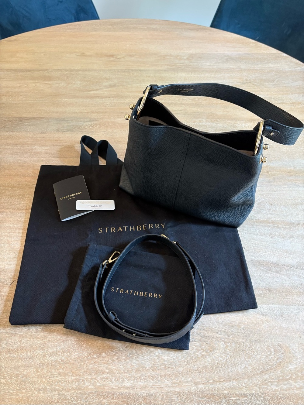 Strathberry Black Lana Hobo Bag with Adjustable Crossbody Strap
